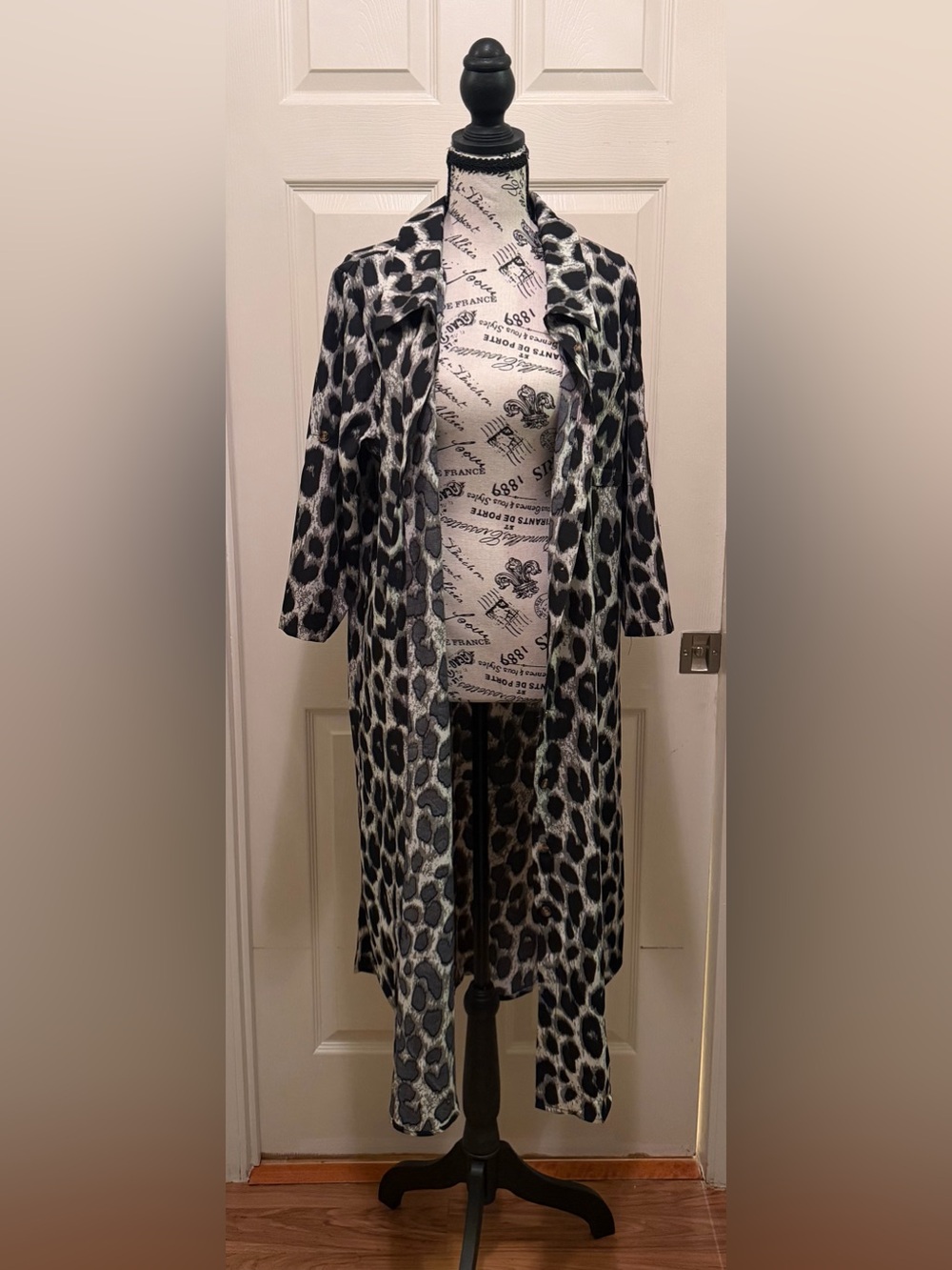 Leopard Print Long Shirt - Black & Gray Belt Not Included